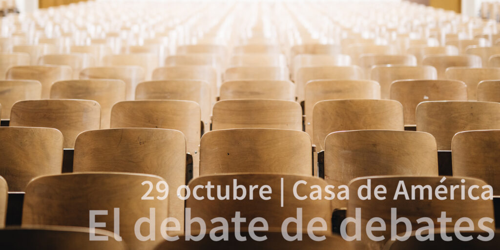 cartel del evento que organiza acop en casa de america donde se analizan los debates electorales de las ultimas campañas electorales